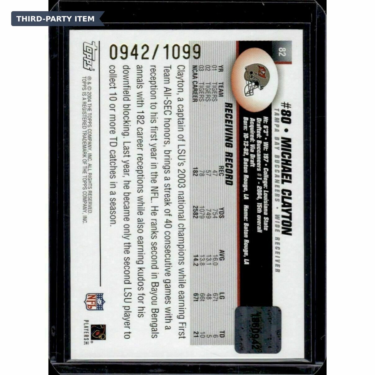 2004 Topps Signature Michael Clayton /1099 On-Card Rookie Autograph Trading Card