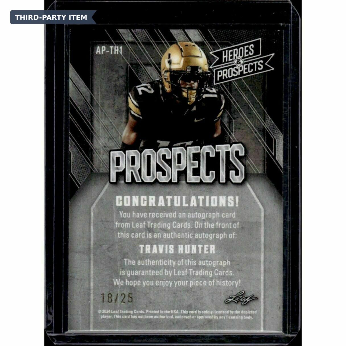 2024 Leaf Heroes & Prospects Travis Hunter Prospect Autographs Bronze /25 Rookie Trading Card