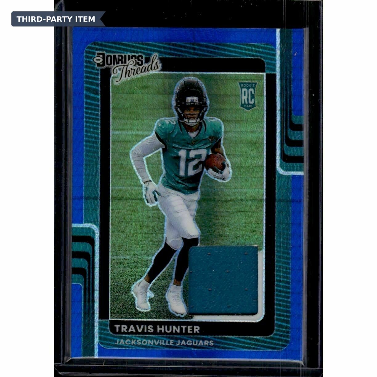 2025 Donruss Optic Travis Hunter Donruss Threads Blue Hyper Jersey Patch Rookie Trading Card
