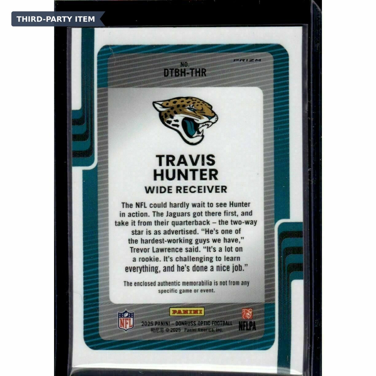 2025 Donruss Optic Travis Hunter Donruss Threads Blue Hyper Jersey Patch Rookie Trading Card