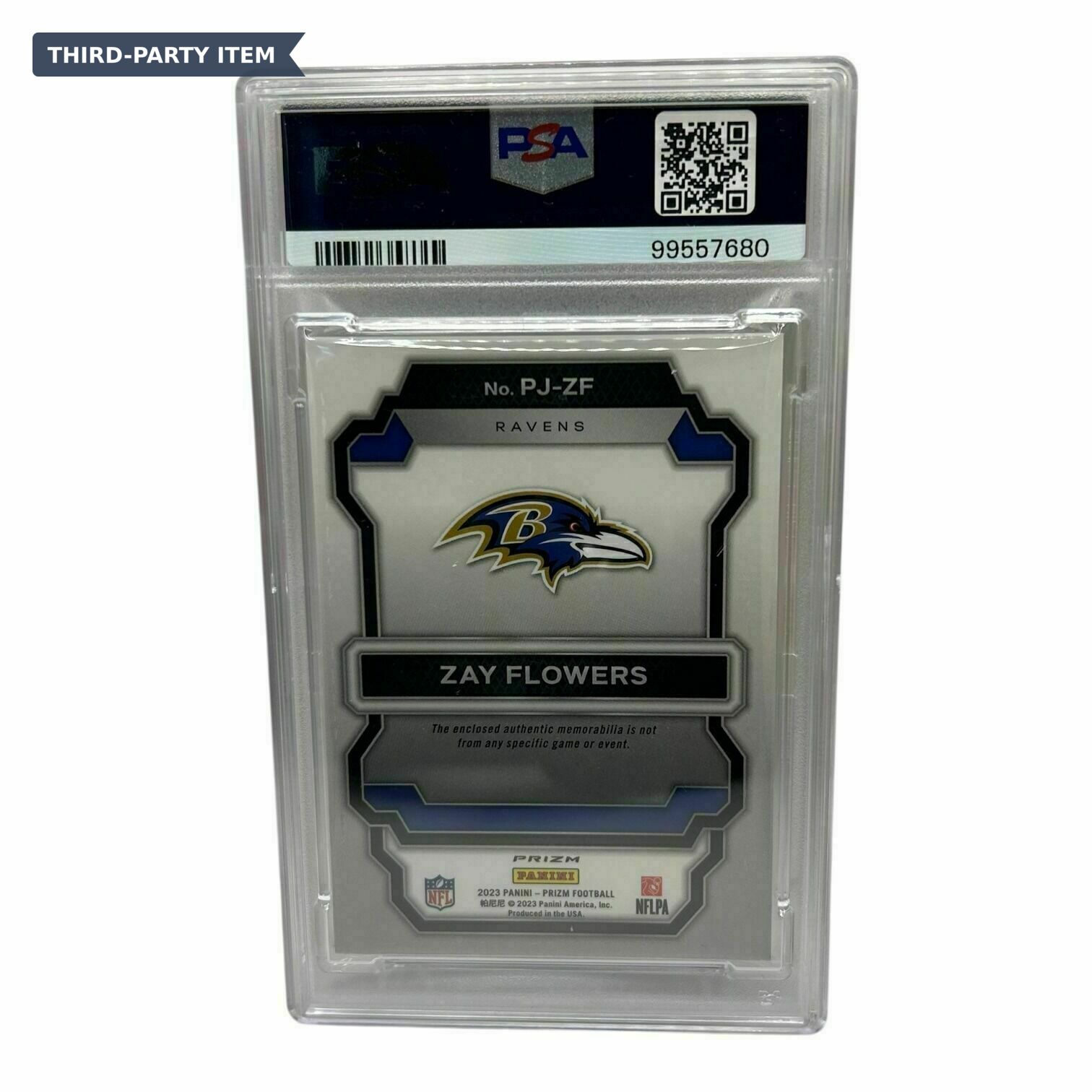 2023 Panini Prizm Zay Flowers Premier Jerseys Neon Green Pulsar Jersey Patch Rookie Trading Card - PSA Grade 7 NM