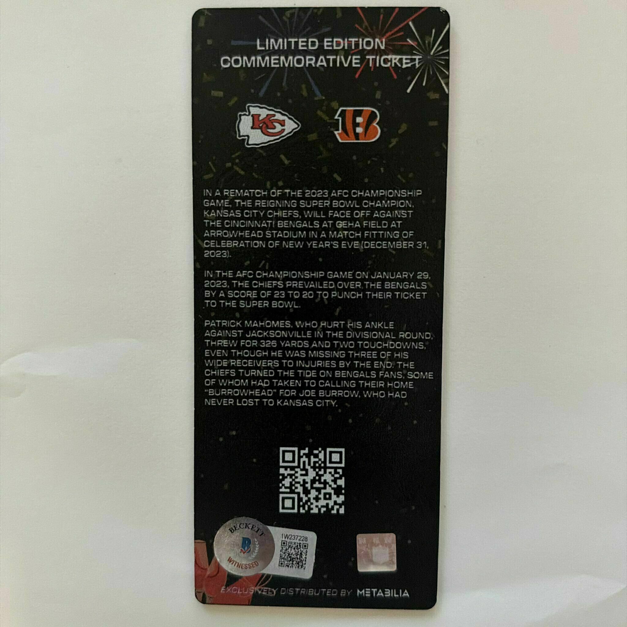 Pacheco Signed Week 17 Commemorative Ticket