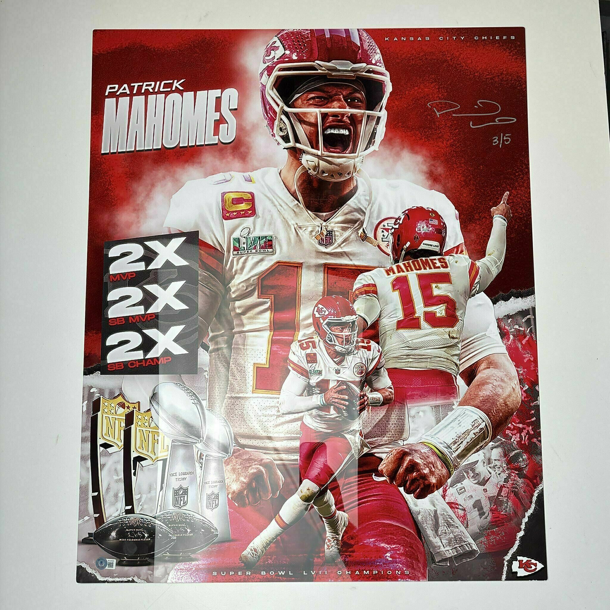 Limited Edition #15 Patrick Mahomes Signed 32x25 Metallic Art Piece #3 of 5