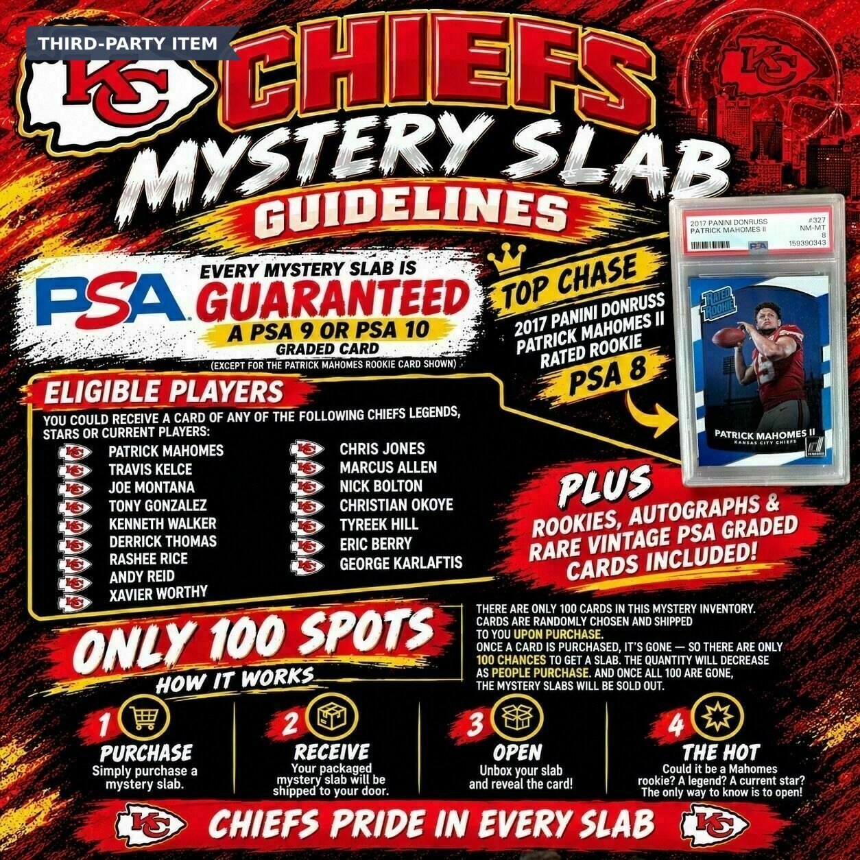 Chiefs Mystery PSA Slab Hit Box - (1) Graded Chiefs Card | PSA 9 or 10 GUARANTEED! Mahomes, Kelce, Reid & More! + Mahomes Rated Rookie Slab Chase
