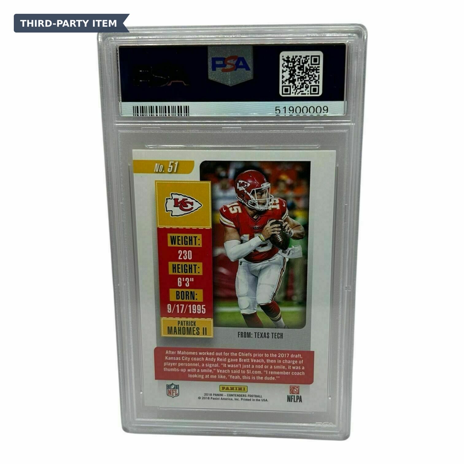 2018 Panini Contenders Patrick Mahomes II Trading Card - PSA Grade 9 Mint