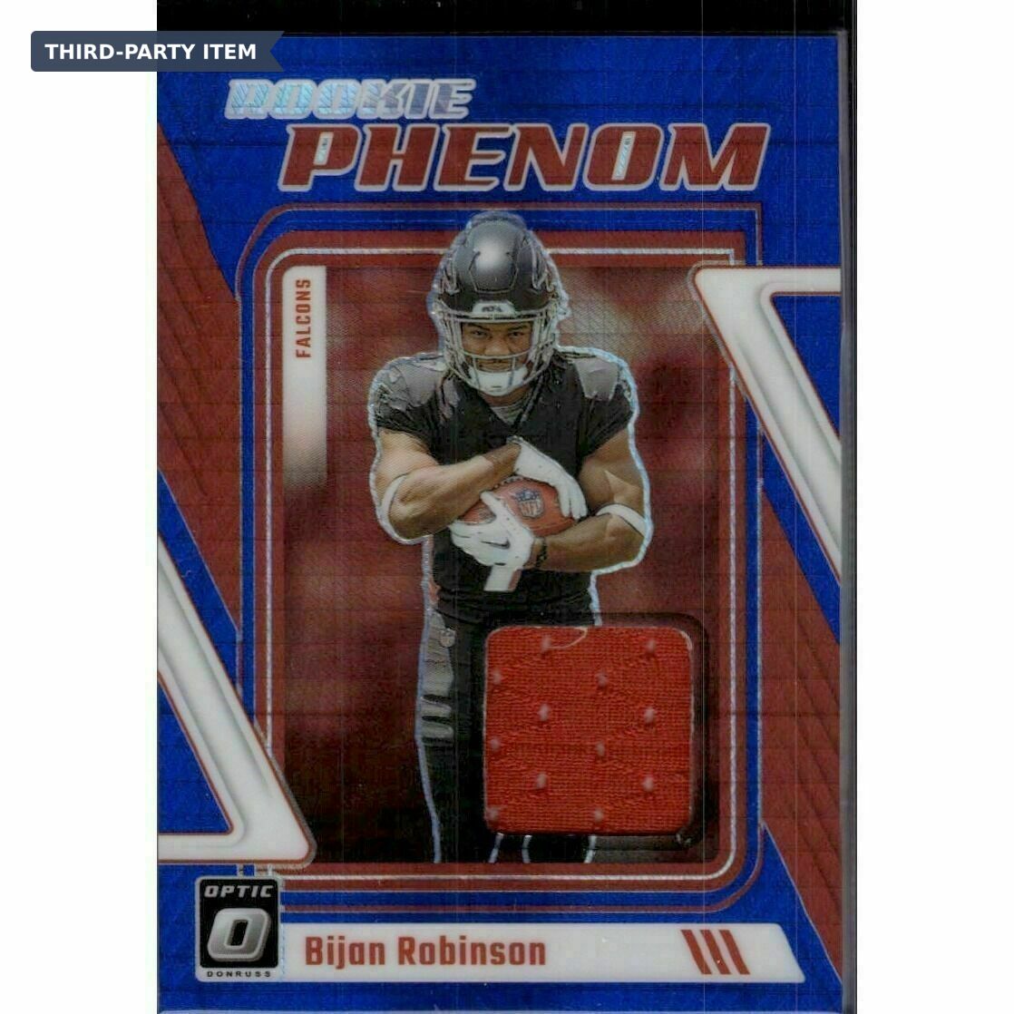 2023 Donruss Optic Bijan Robinson Rookie Phenom Blue Hyper Jersey Patch Rookie Trading Card