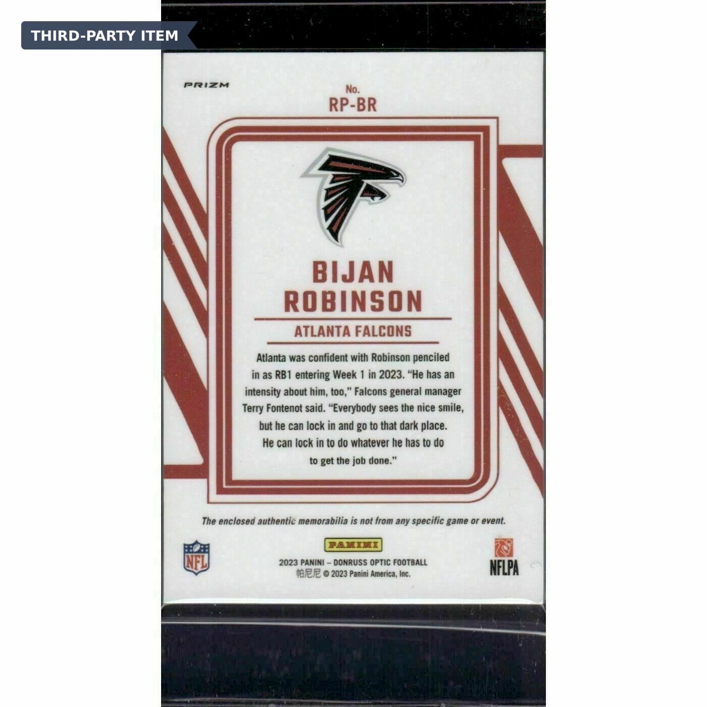2023 Donruss Optic Bijan Robinson Rookie Phenom Blue Hyper Jersey Patch Rookie Trading Card