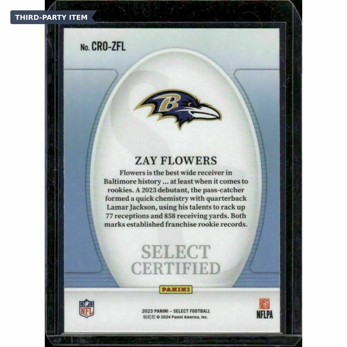 2023 Panini Select Zay Flowers Select Certified Rookie Trading Card