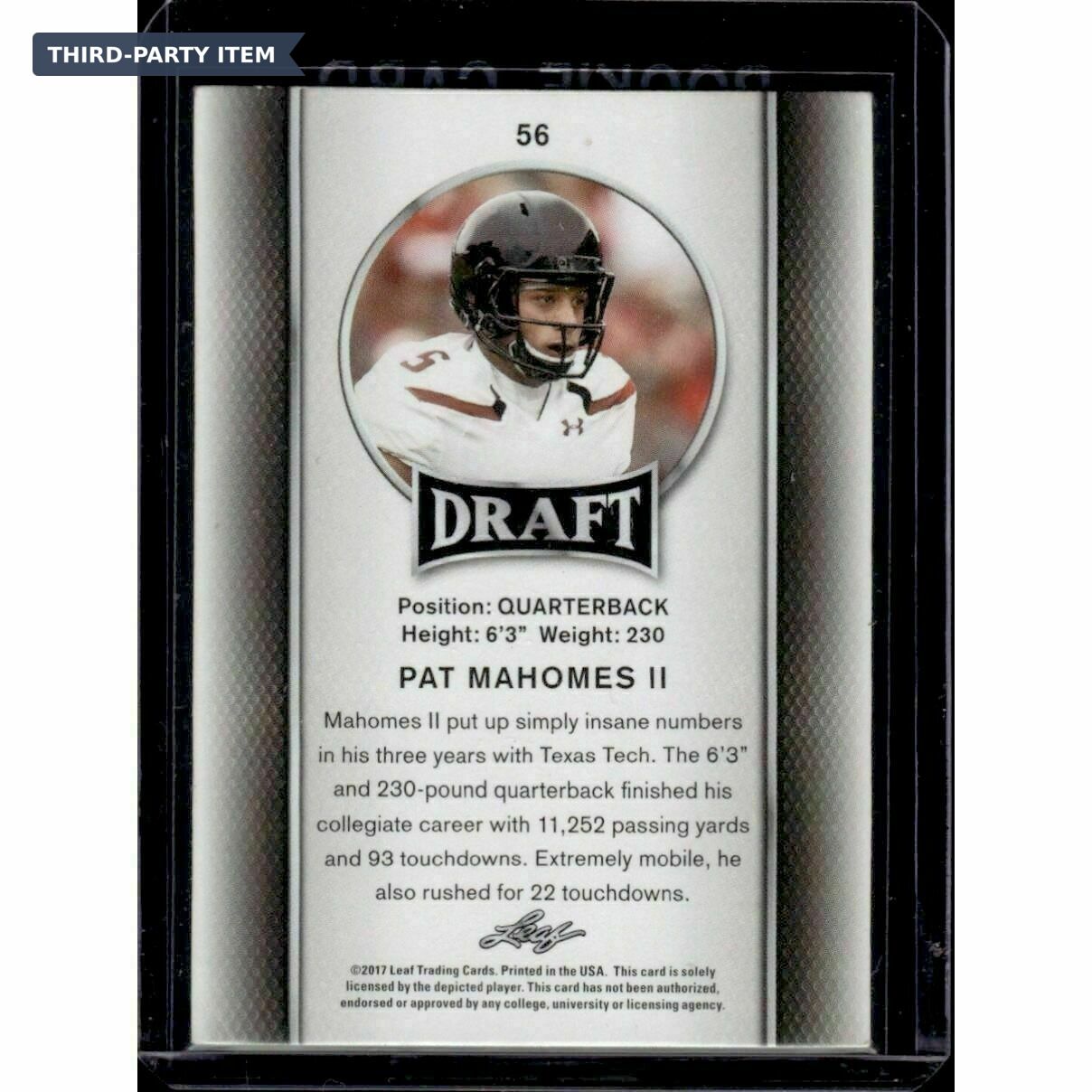 2017 Leaf Draft Pat Mahomes II Rookie Trading Card