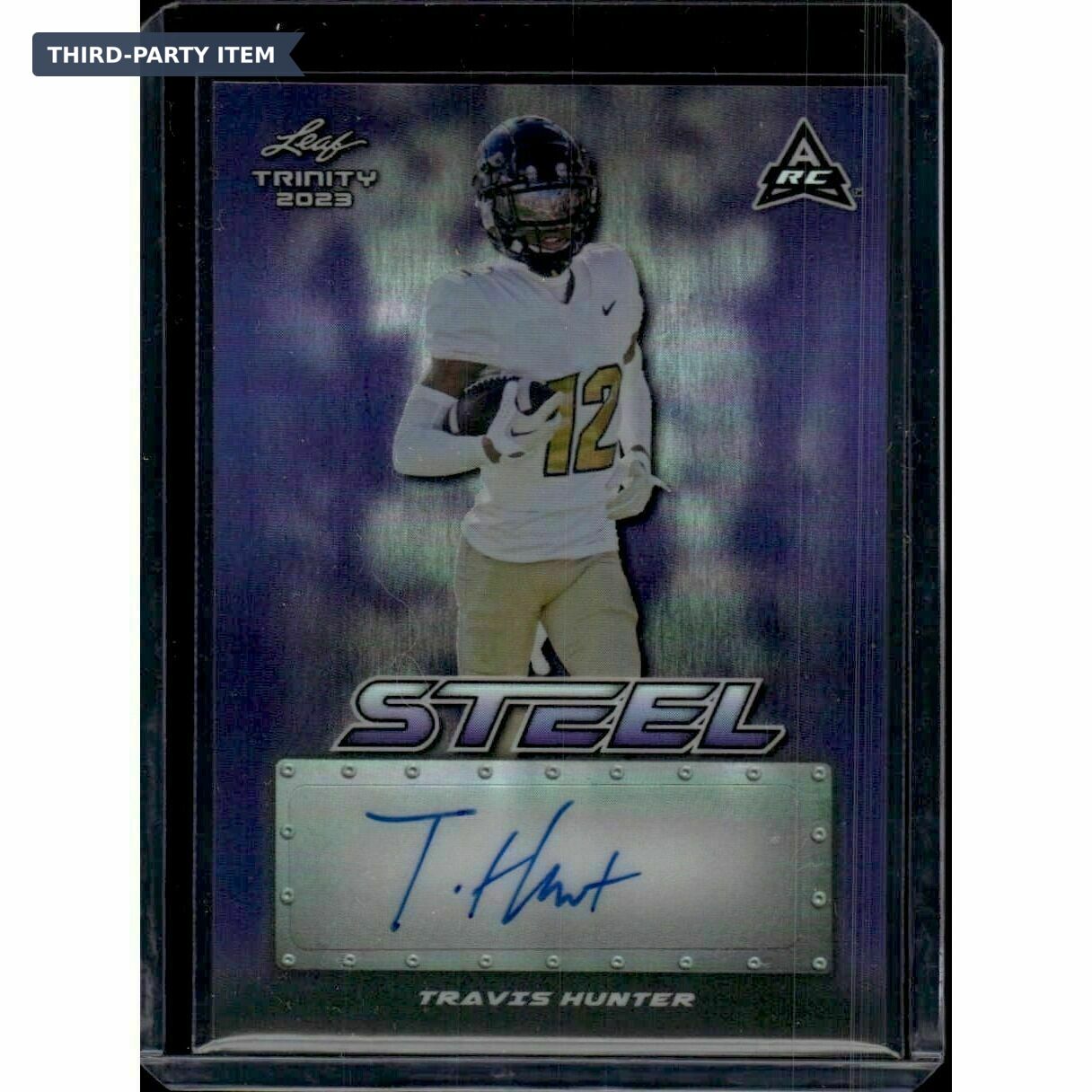 2023 Leaf Trinity Travis Hunter Steel Purple /35 Rookie Autograph Trading Card