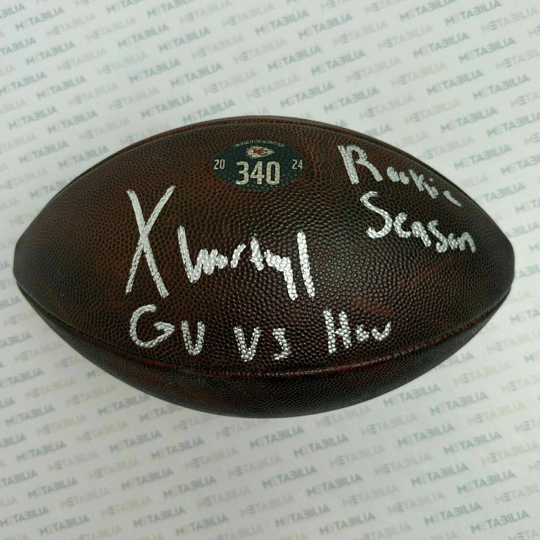 Rookie Xavier Worthy signed Game-Used Ball #340 vs Texans