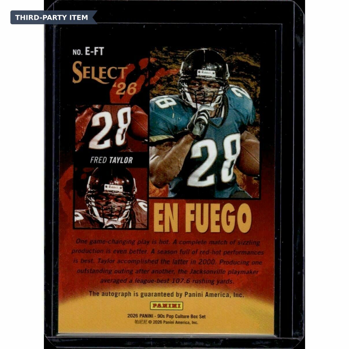 2026 Panini Decades Select Fred Taylor En Fuego Autograph Trading Card