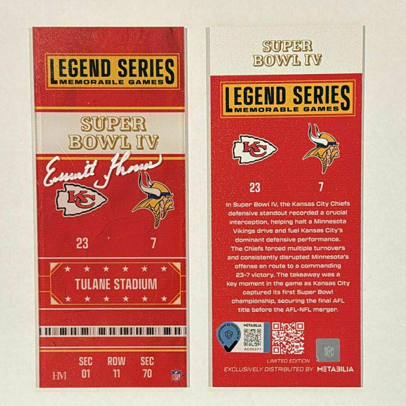 Emmitt Thomas Signed 1970 Legend Series Commemorative Ticket