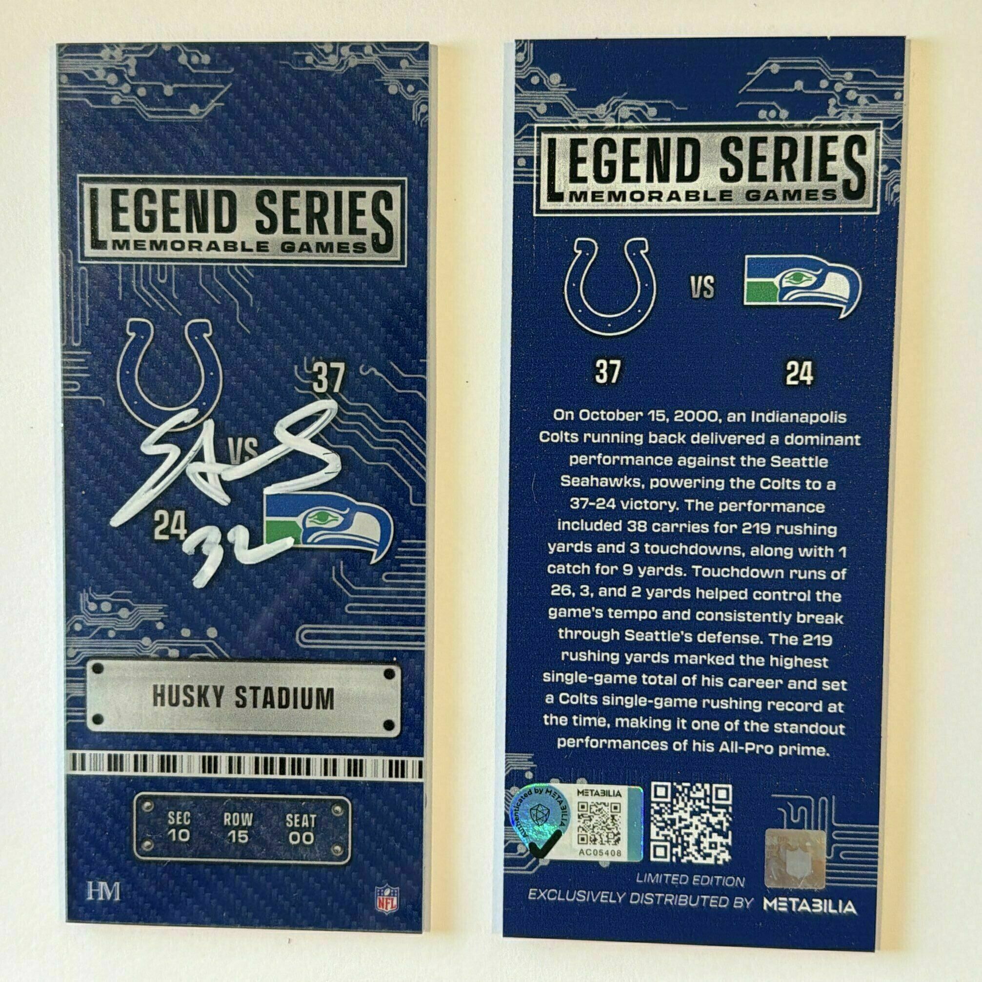 Edgerrin James signed 2000 Legend Series Comm. Ticket