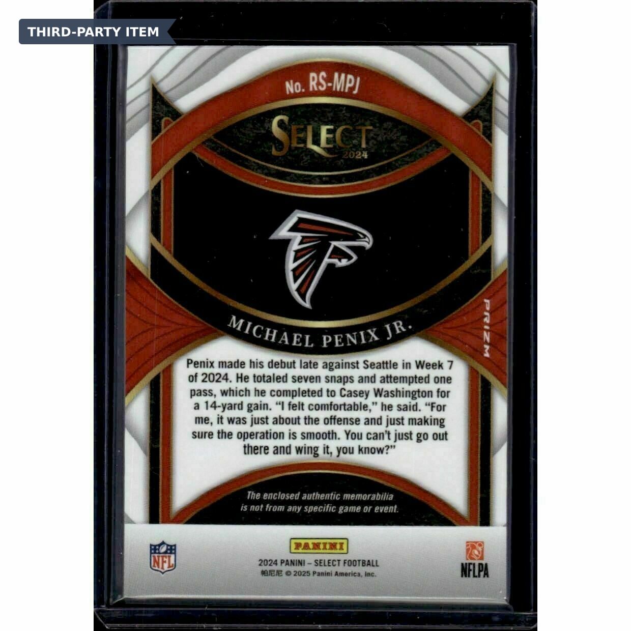 2024 Panini Select Michael Penix Jr. Rookie Swatches Red Prizm Jersey Patch Trading Card