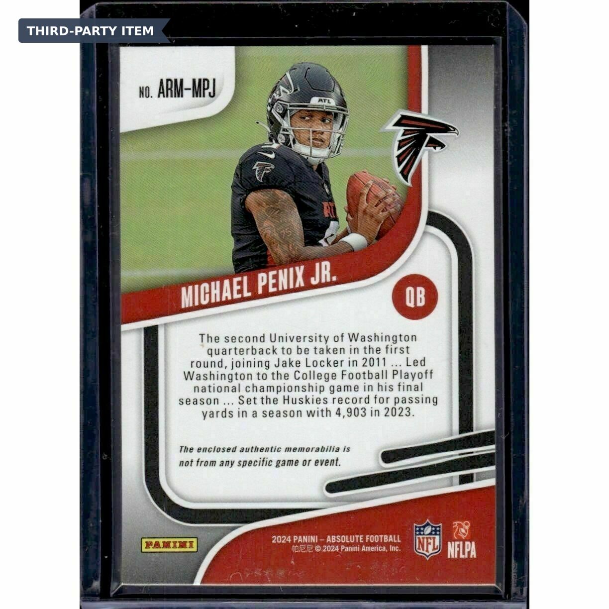 2024 Panini Absolute Michael Penix Jr. Absolute Rookie Materials Jersey Patch Trading Card