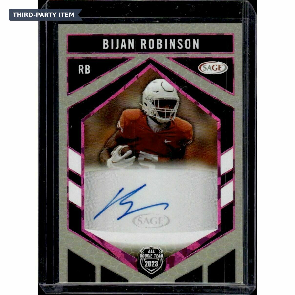 2023 Sage Bijan Robinson All Rookie Team Pink Foil Rookie Autograph Trading Card