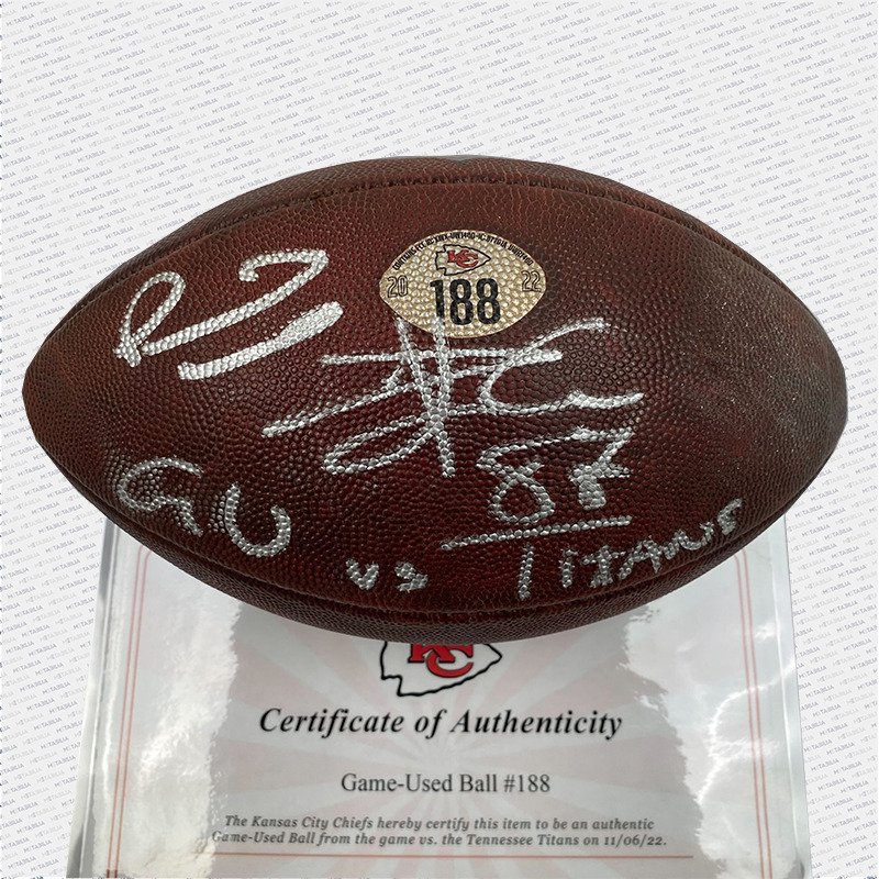 Mahomes & Kelce Dual Signed and Inscribed Game-Used Ball #188 vs TEN