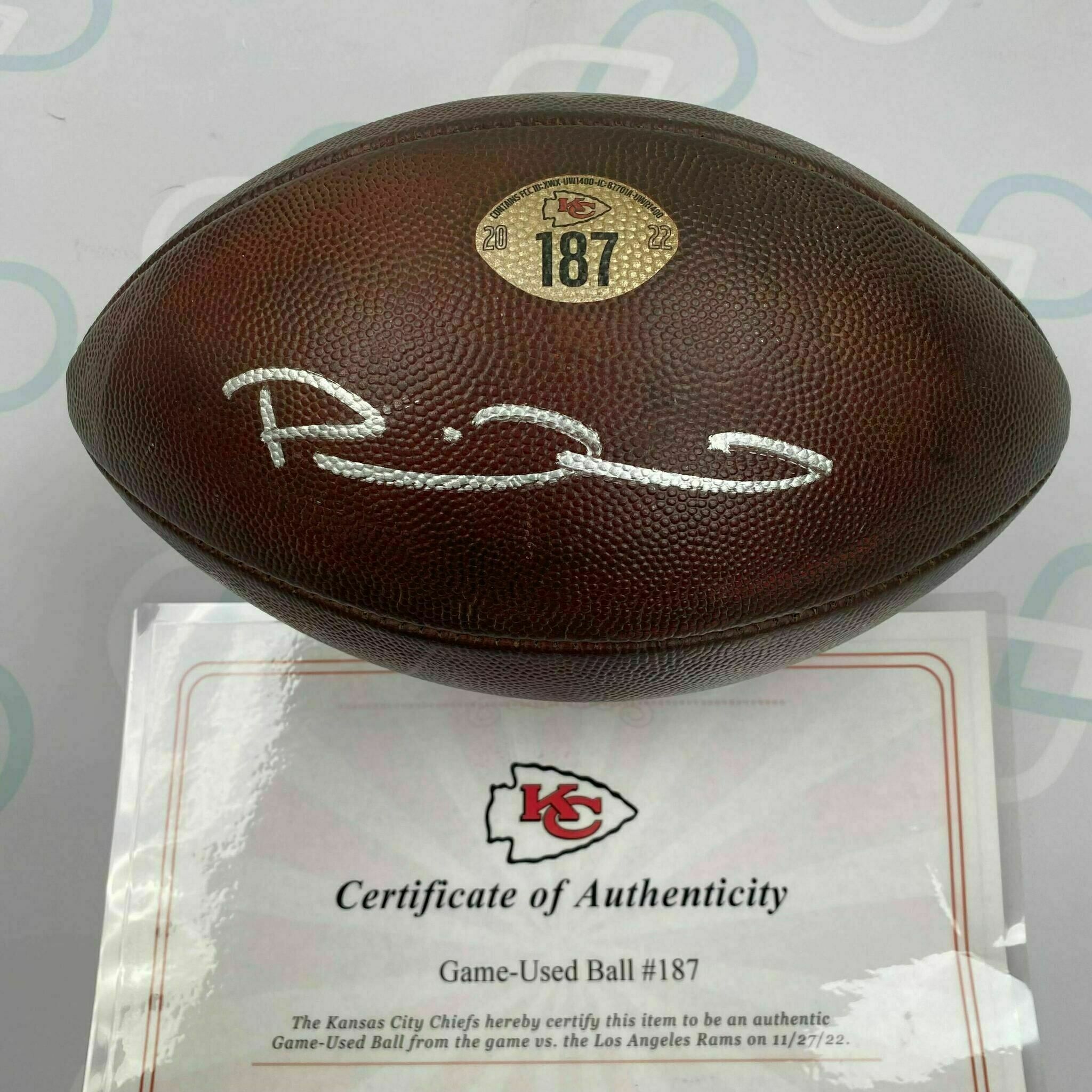 Mahomes Signed Game-Used Ball #187 vs Rams from Record Season