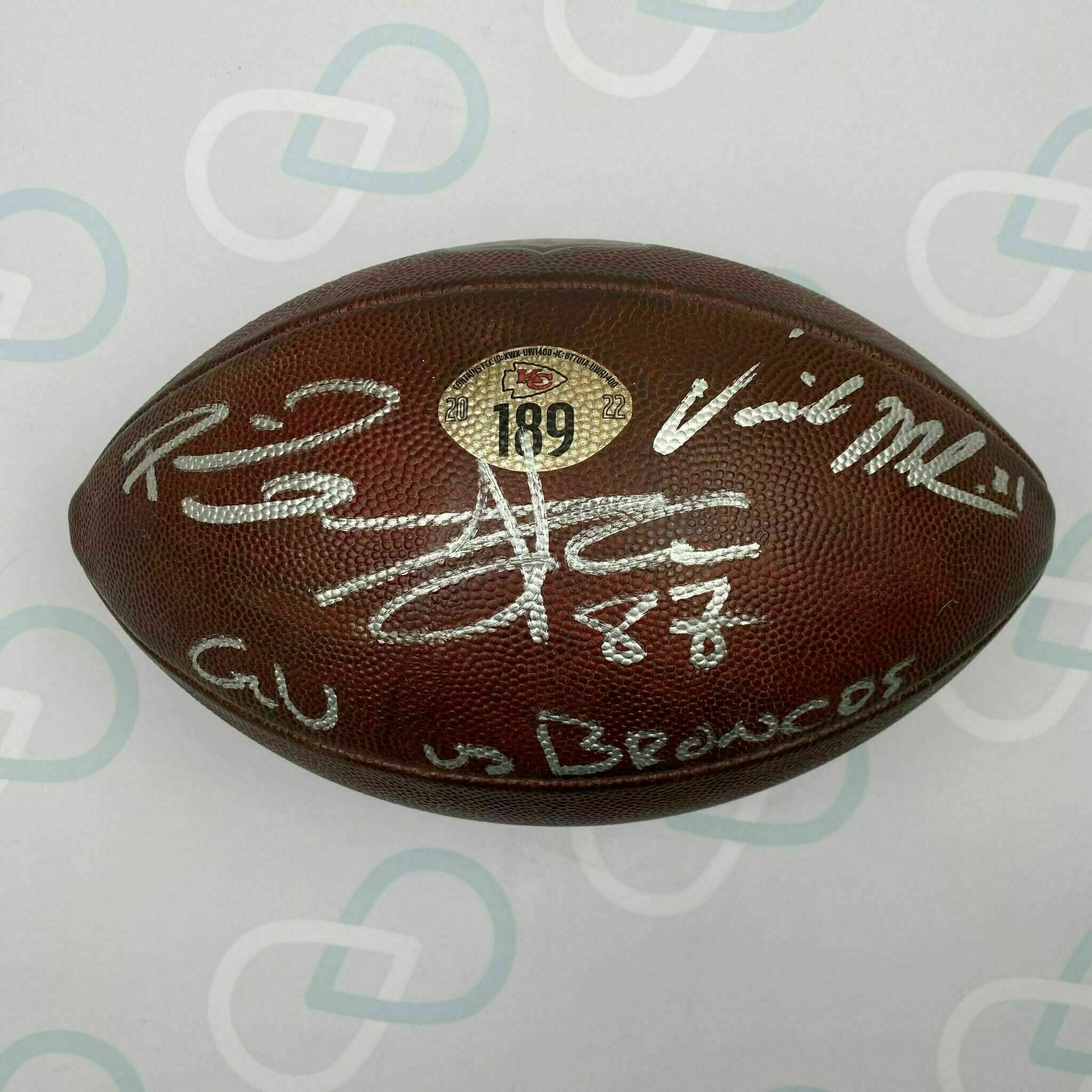 Mahomes, Kelce & McKinnon Signed Game-Used TD Ball v Broncos #189