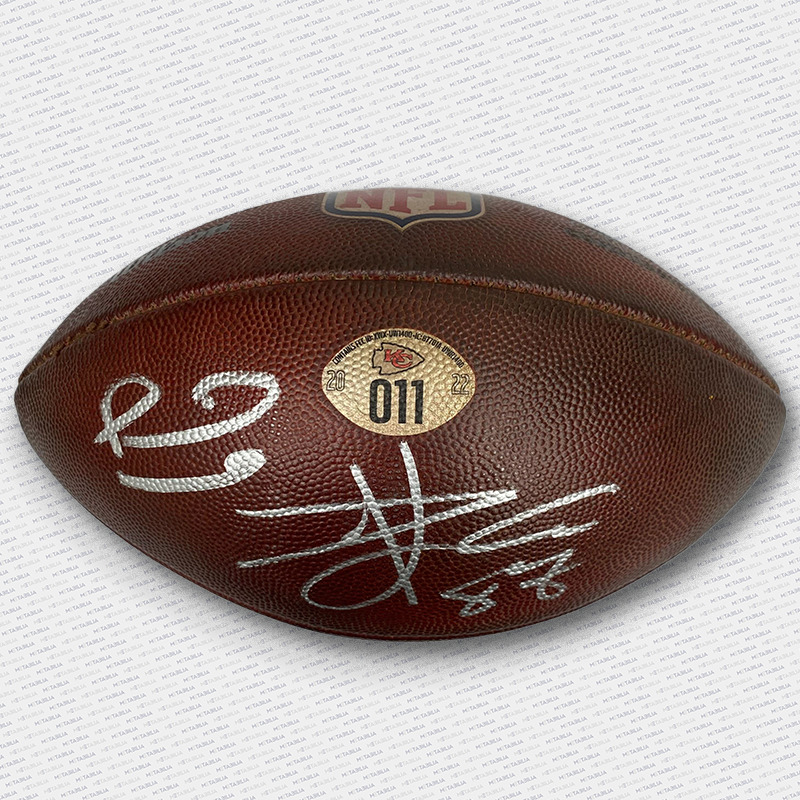 Mahomes & Kelce Dual Signed Game Used Ball #011 vs Texans
