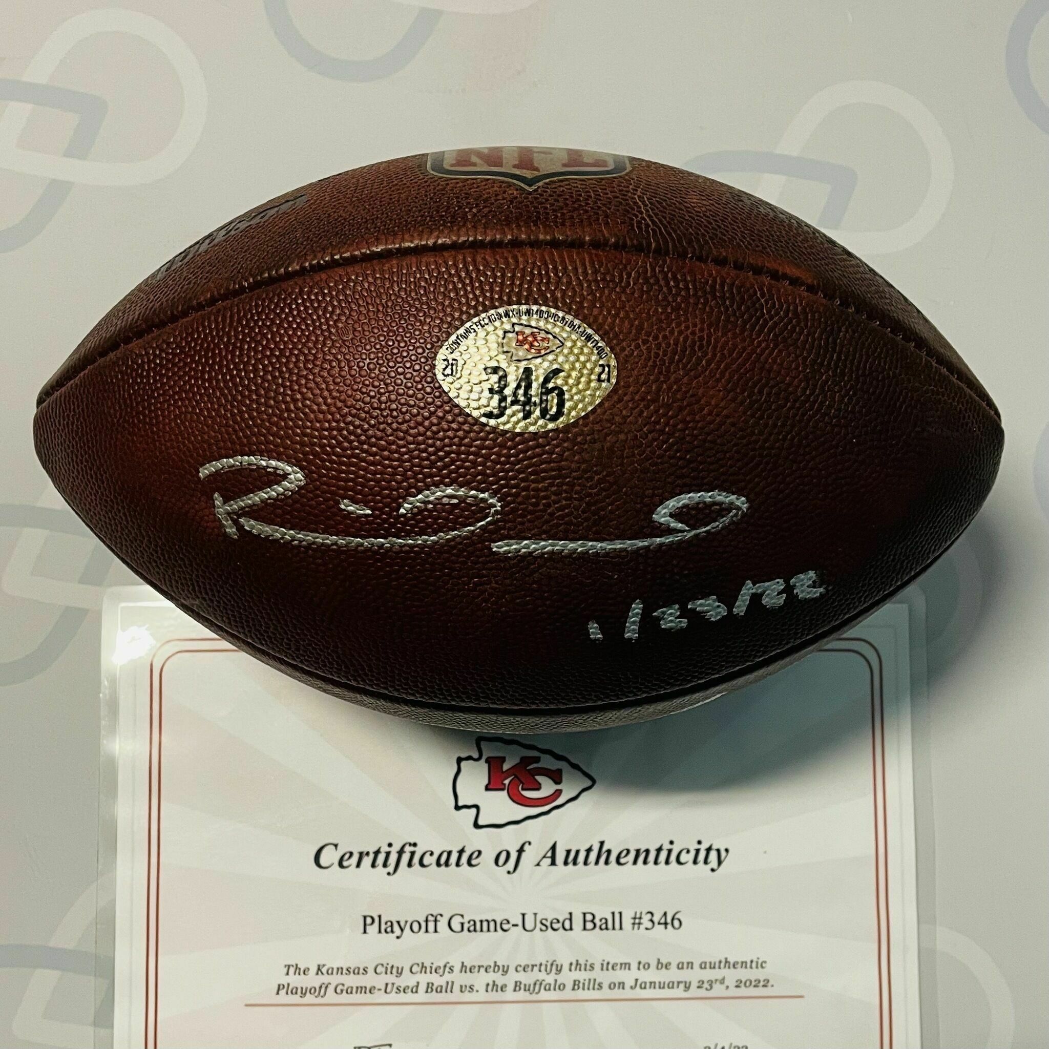 Historic Mahomes & Allen Signed Playoff Game Used Ball #346