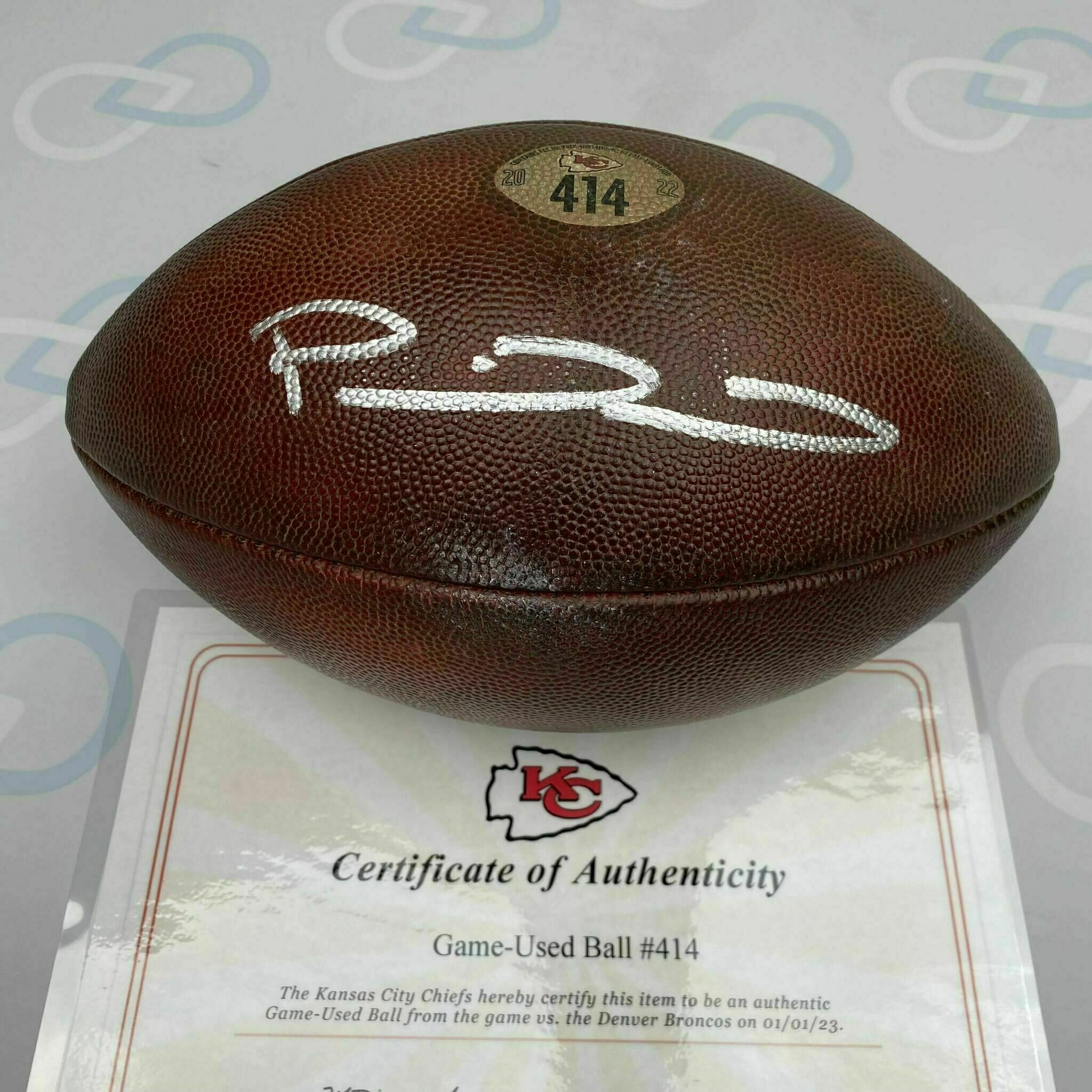 Mahomes Signed MULTI-Game Used Ball #414 vs Denver