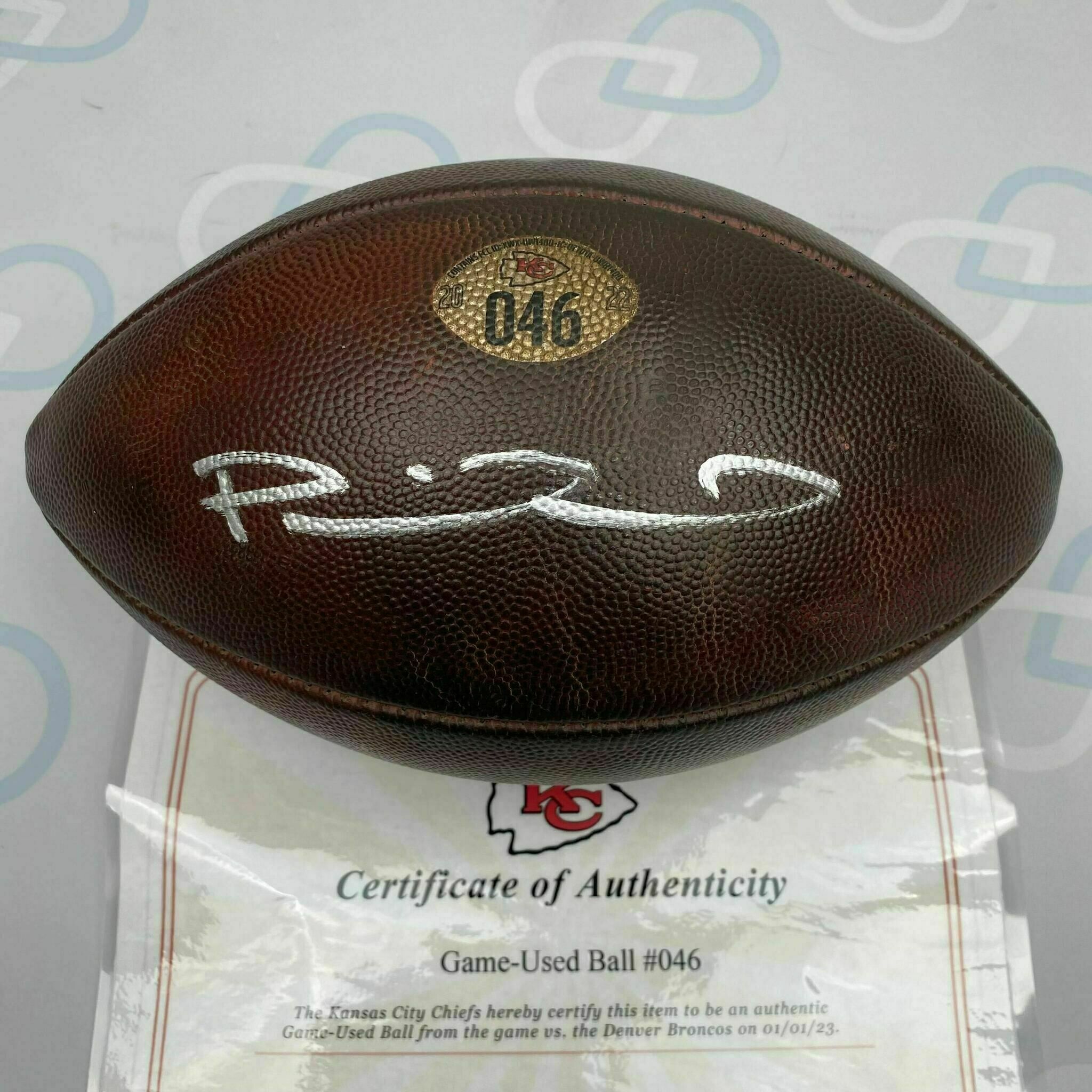 Mahomes Signed New Year's Day Game Used Ball #046 vs Denver