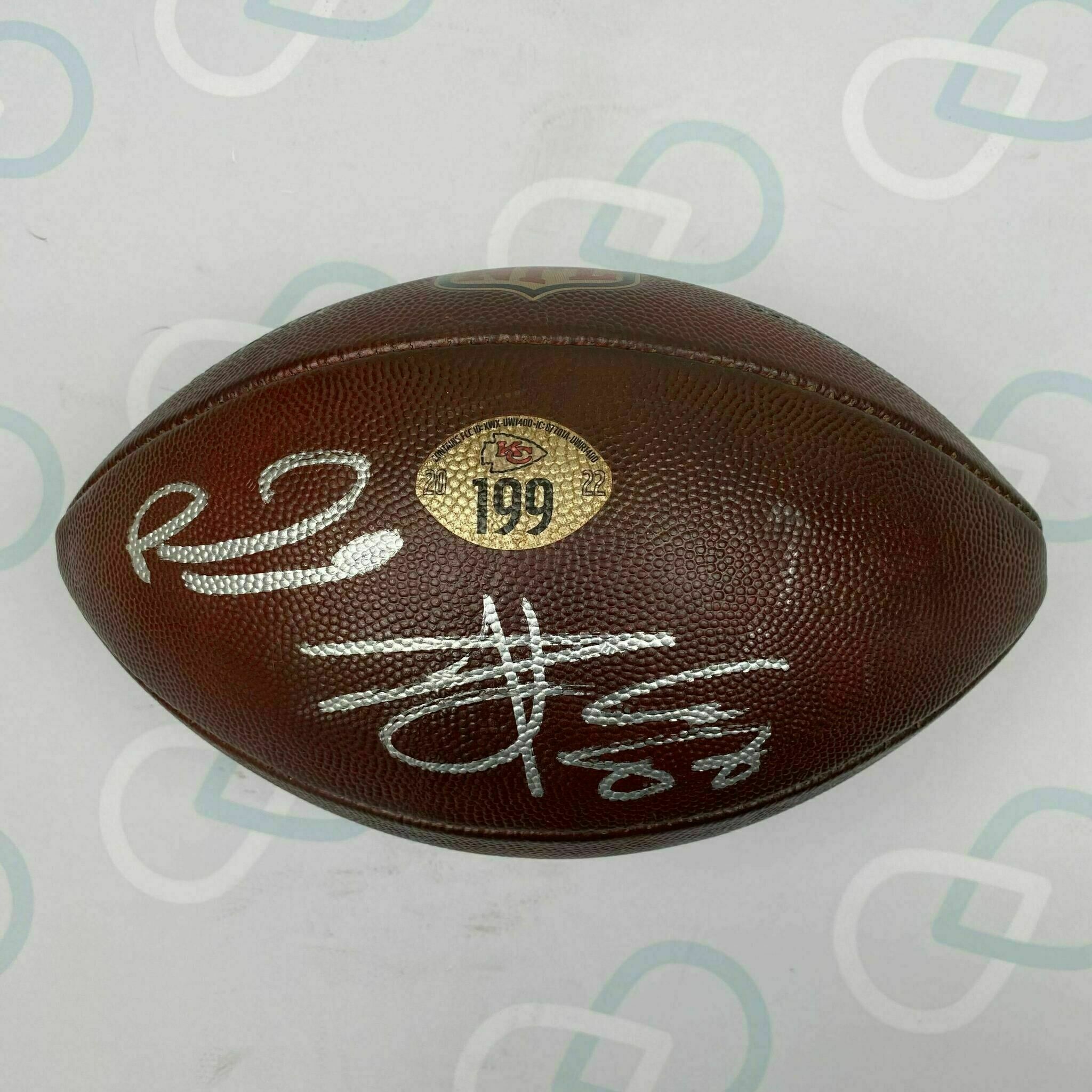 Mahomes & Kelce Dual Signed 3 TD Game Used Ball #199 vs Chargers