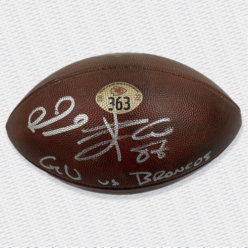 Mahomes and Kelce Dual Signed Game Used Ball #363 vs Denver
