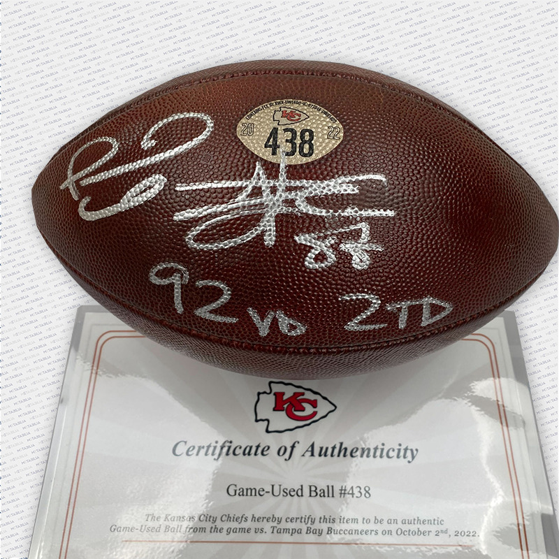 Mahomes & Kelce Dual Signed & Inscribed Game Used Ball #438 vs Buccaneers