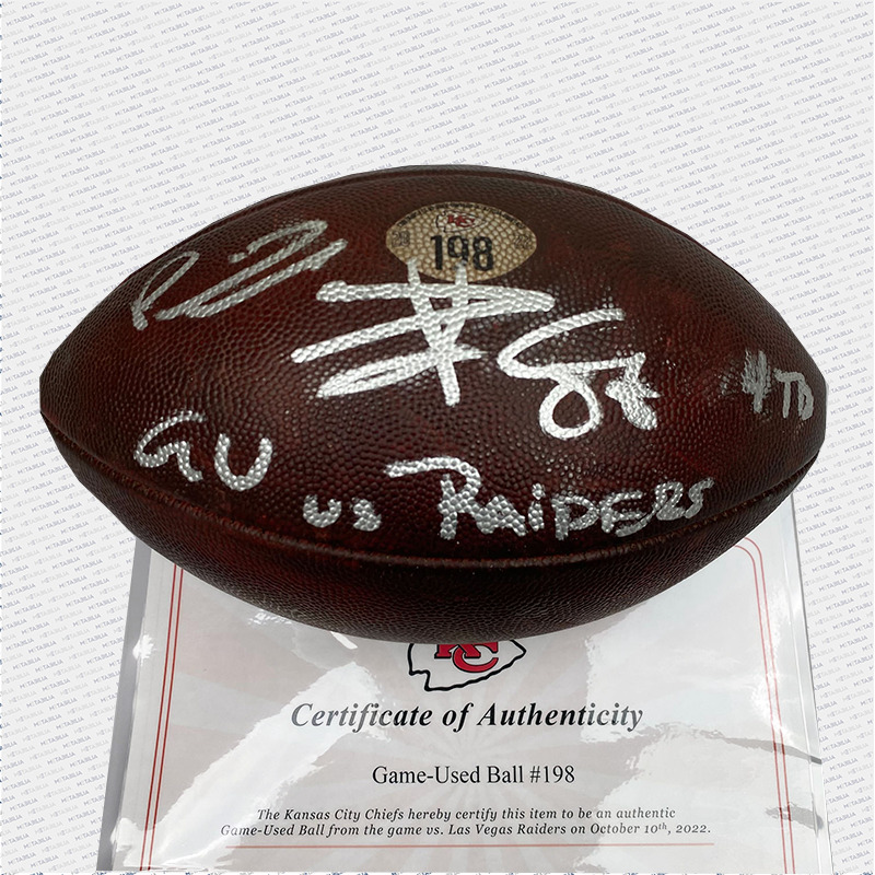 Mahomes & Kelce Dual 4 TD Game Signed Game Used Ball #198 vs Raiders
