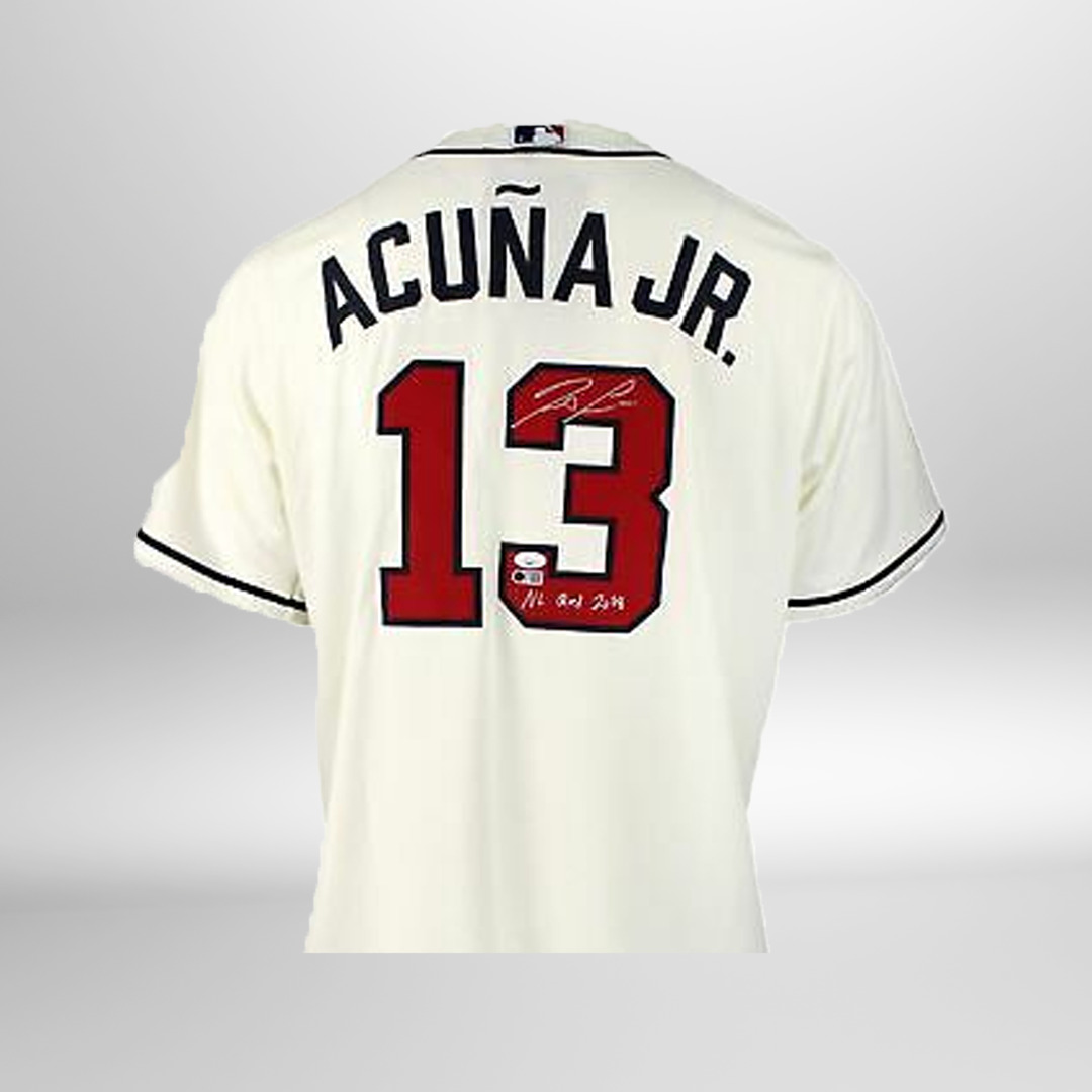 Acuña Signed White Jersey W/ NL ROY