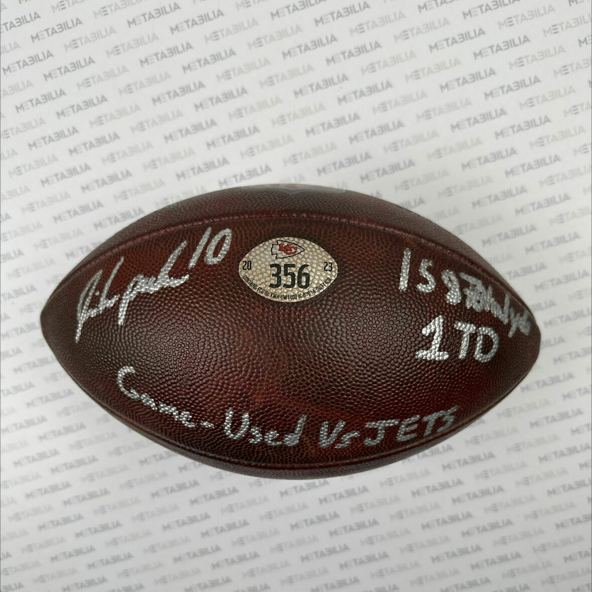 #10 Pacheco signed & inscribed Game-Used Ball #356 vs NYJ