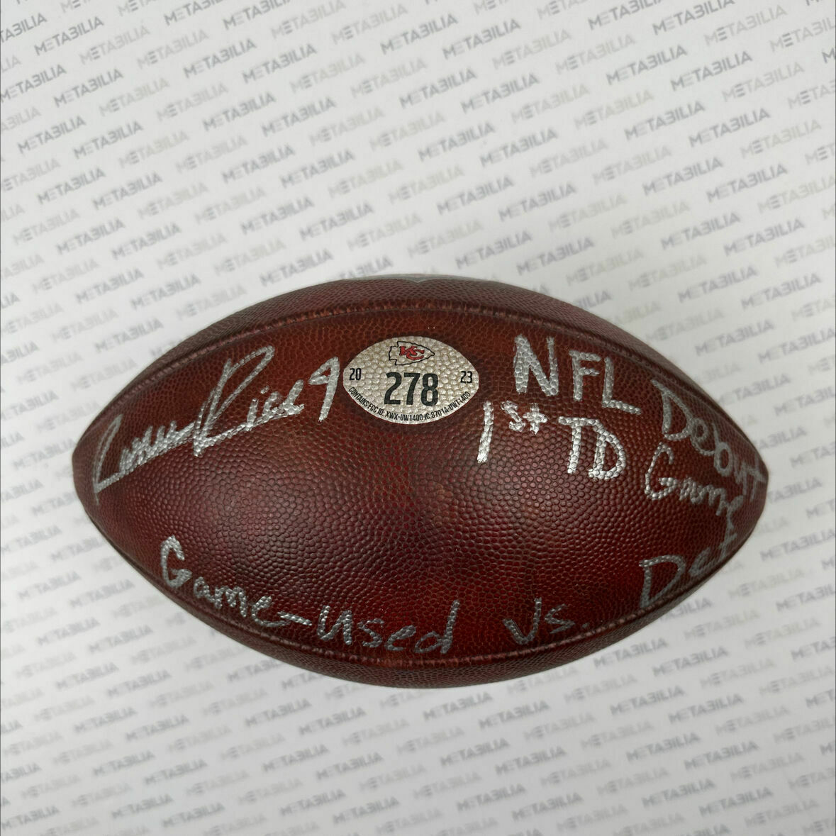 Rashee Rice signed & inscribed Game-Used Ball #278 vs DET