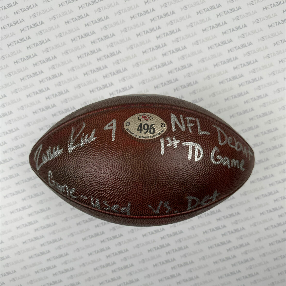 Rashee Rice signed & inscribed Game-Used Ball #496 vs DET