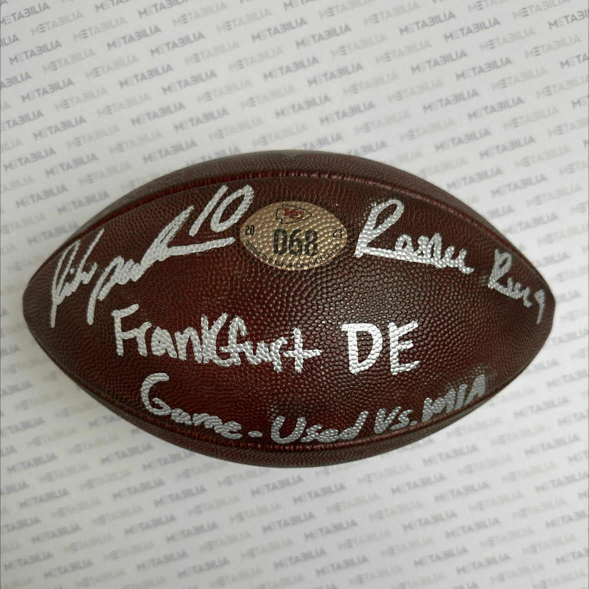 Pacheco & Rice DUAL Signed & Inscribed Chiefs Game-Used Ball #068 vs MIA in Germany