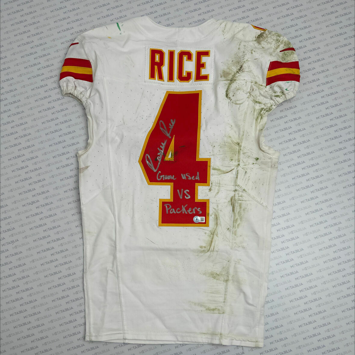 #4 Rice Signed & Inscribed Game-Worn Jersey vs GBP