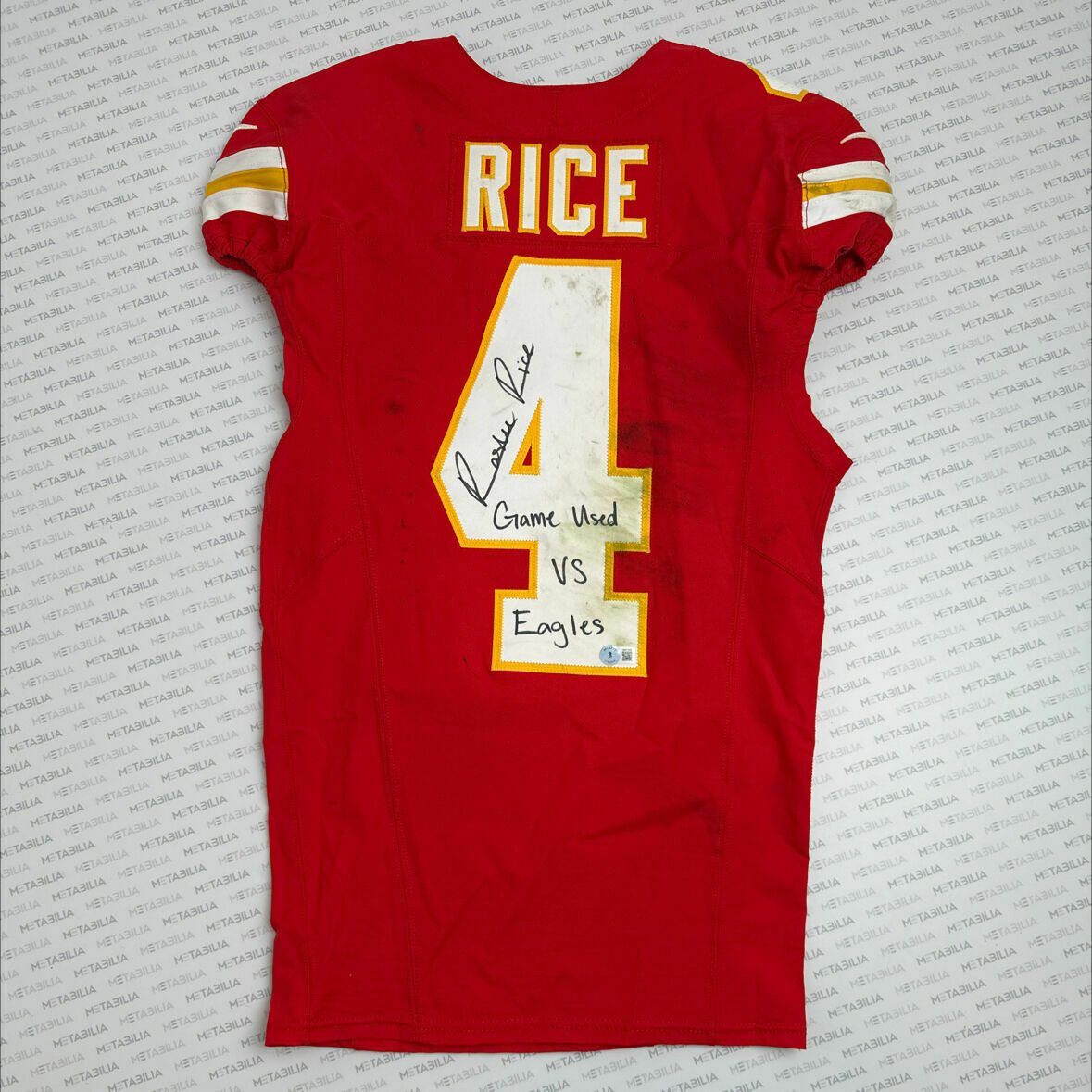 #4 Rice Signed & Inscribed Game-Worn Jersey vs PHI