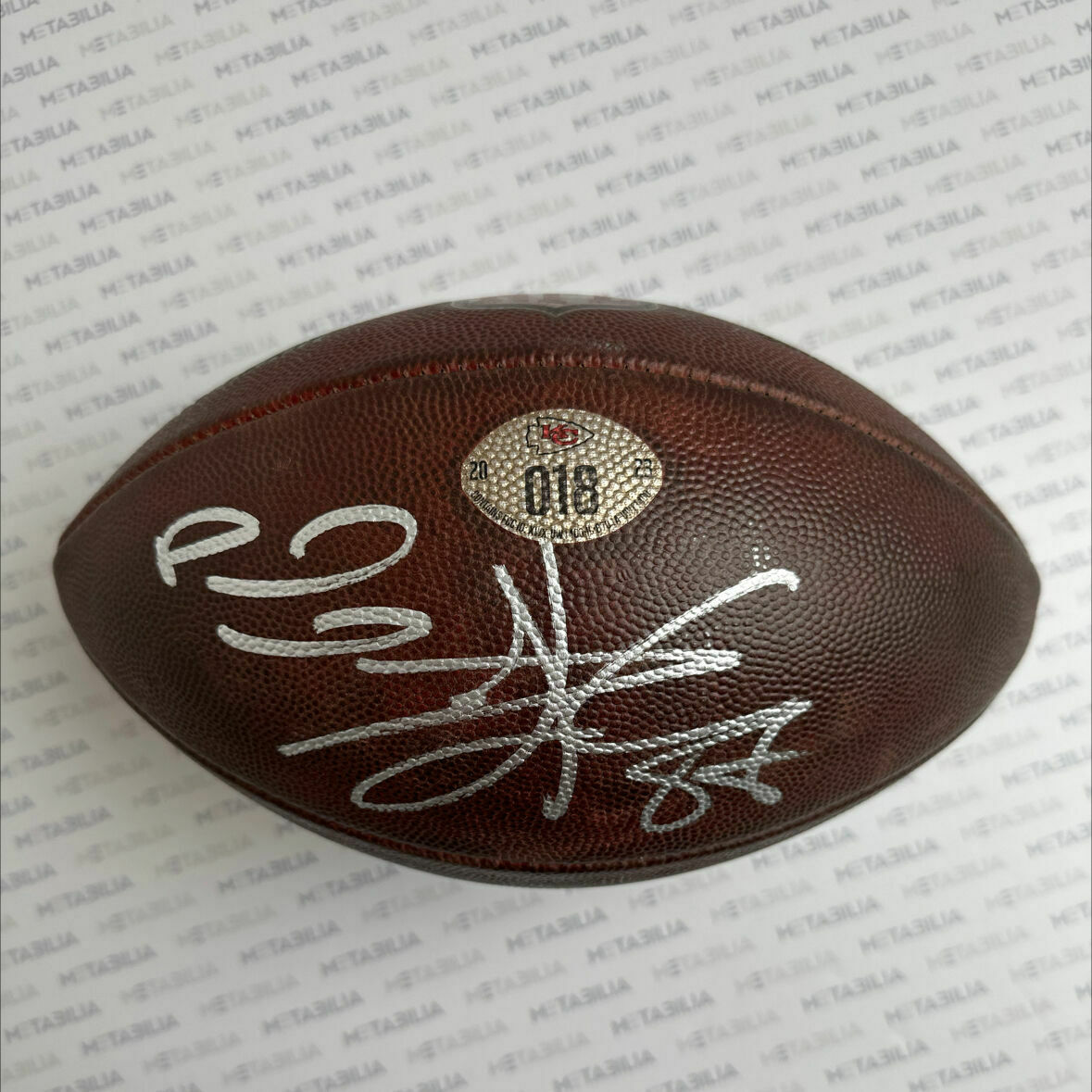 Mahomes & Kelce Dual Signed Chiefs Game-Used Ball #018 vs DEN
