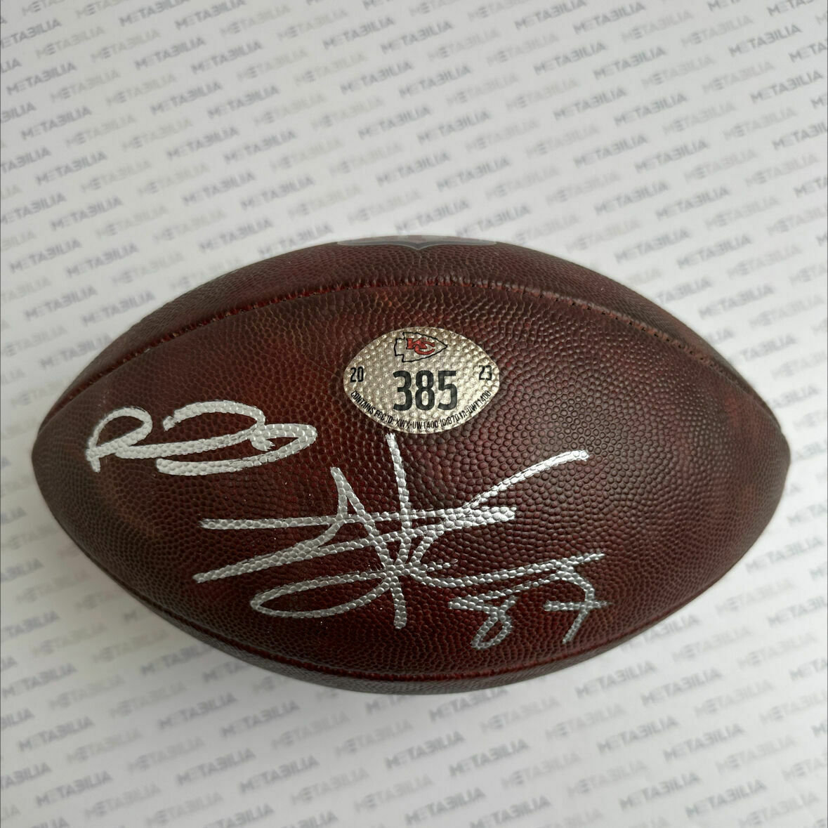 Mahomes & Kelce Dual Signed Chiefs Game-Used Ball #385 vs LAC