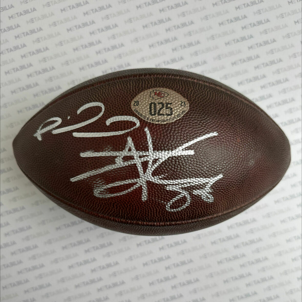 Mahomes & Kelce Dual Signed Chiefs Game-Used Ball #025 vs DEN