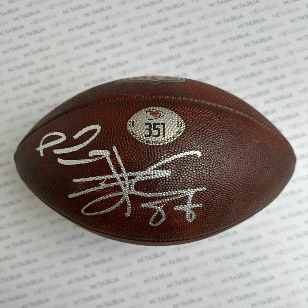Mahomes & Kelce Dual Signed Chiefs Game-Used Ball #351 vs CHI