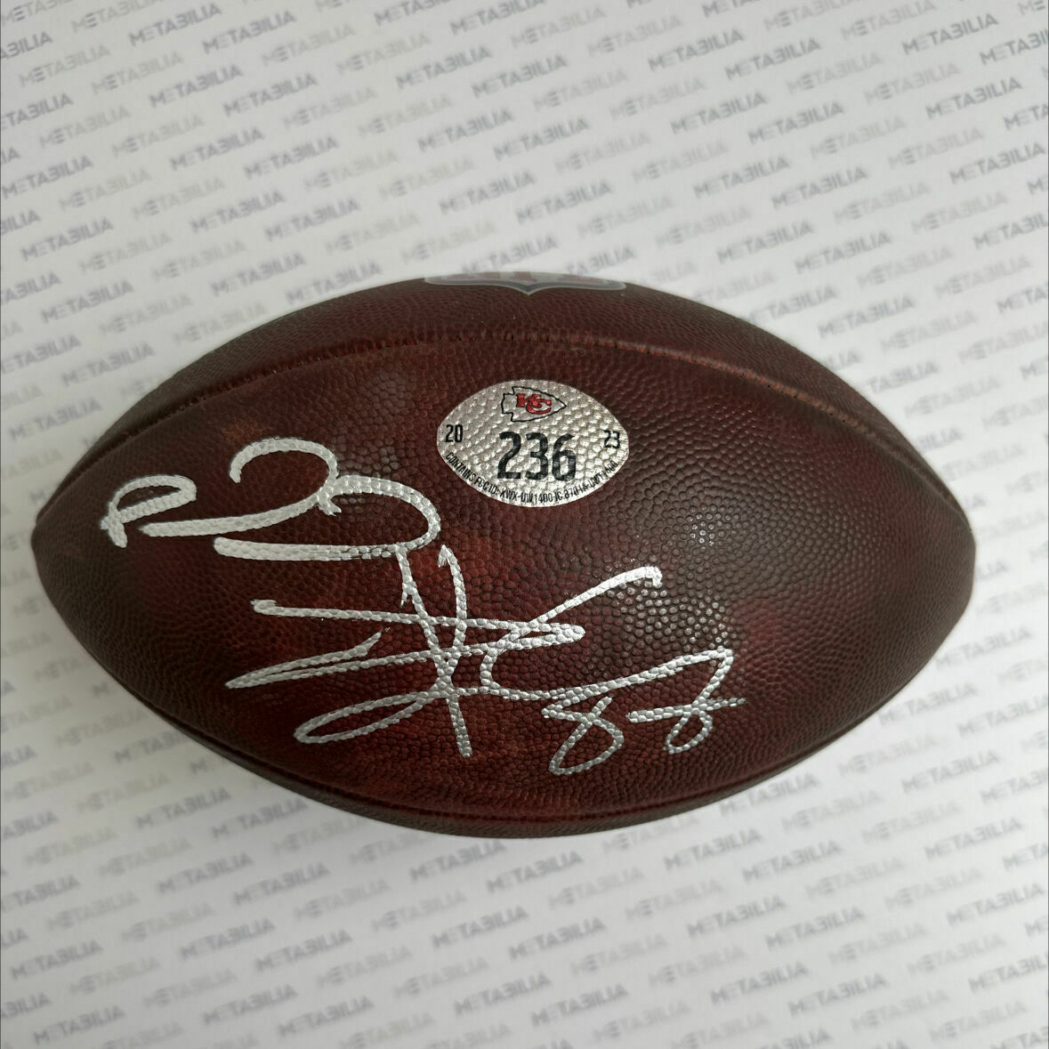Mahomes & Kelce Dual Signed Game-Used Ball #236 vs JAX - Photomatched