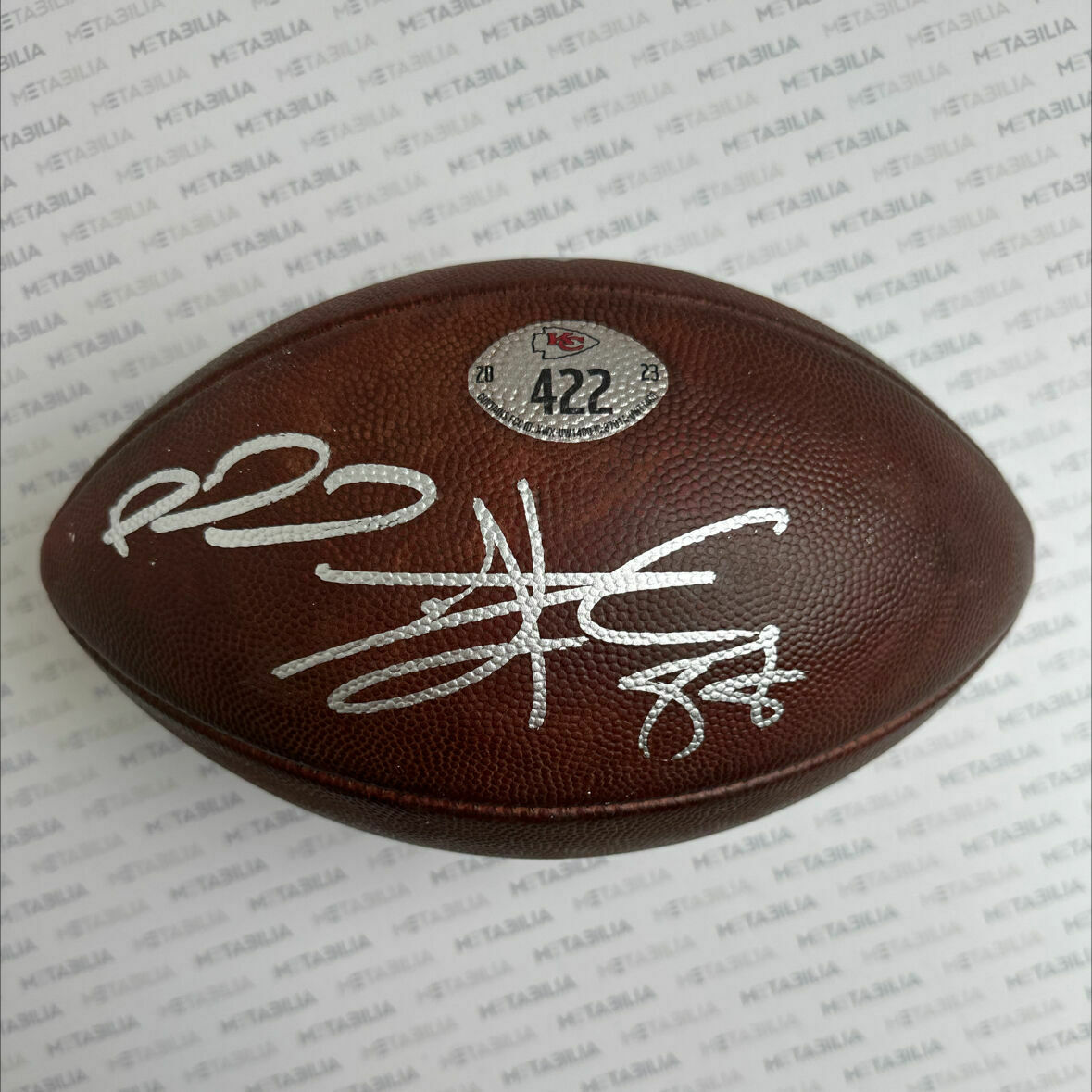 Mahomes & Kelce Dual Signed Game-Used Ball #422 vs JAX - Photomatched