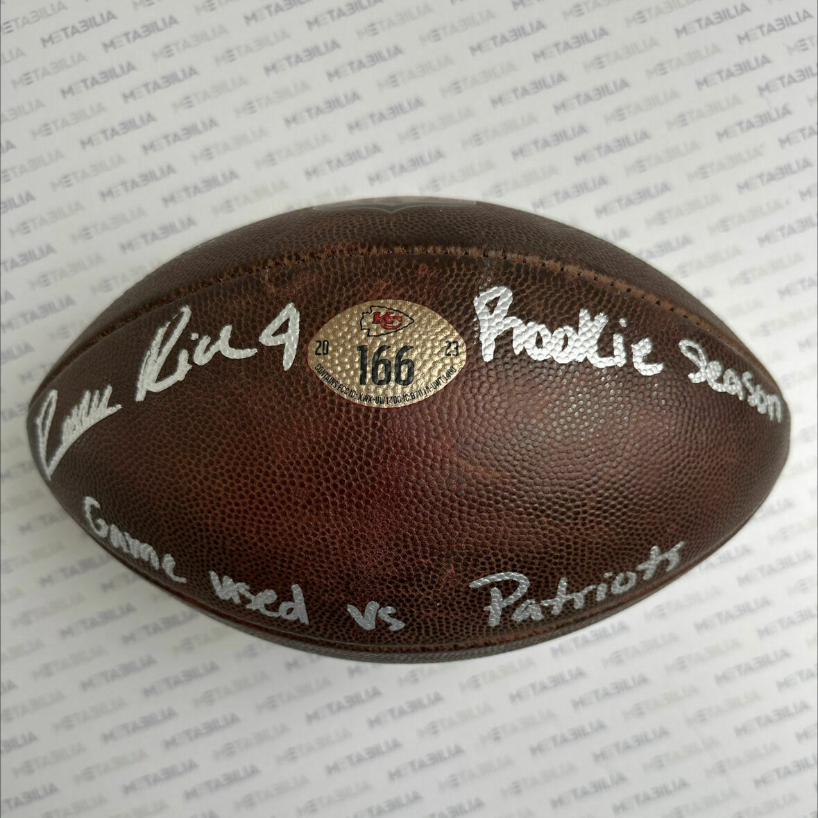 Rice Signed & Inscribed Game-Used Ball #166 vs Patriots