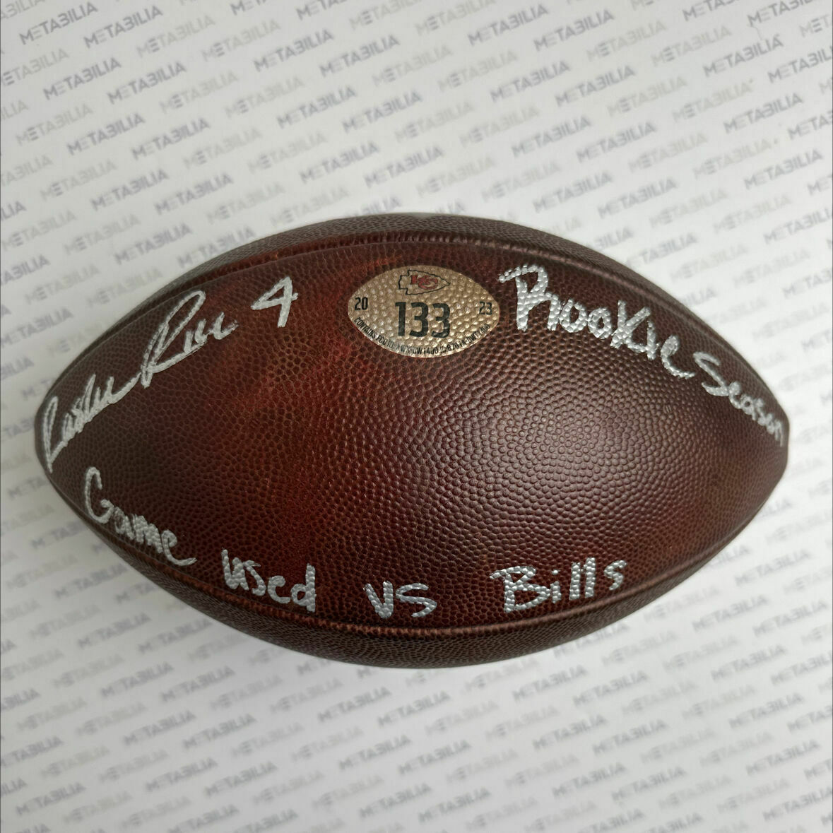 Rice Signed & Inscribed Game-Used Ball #133 vs Bills