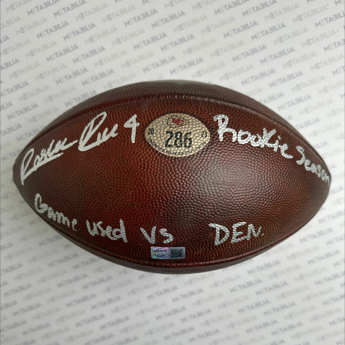 Rice Signed & Inscribed Game-Used Ball #286 vs Broncos