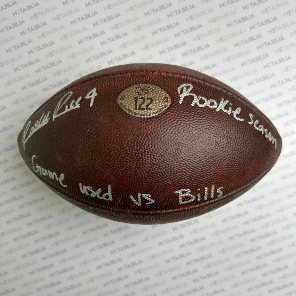 Rice Signed & Inscribed Game-Used Ball #122 vs Bills
