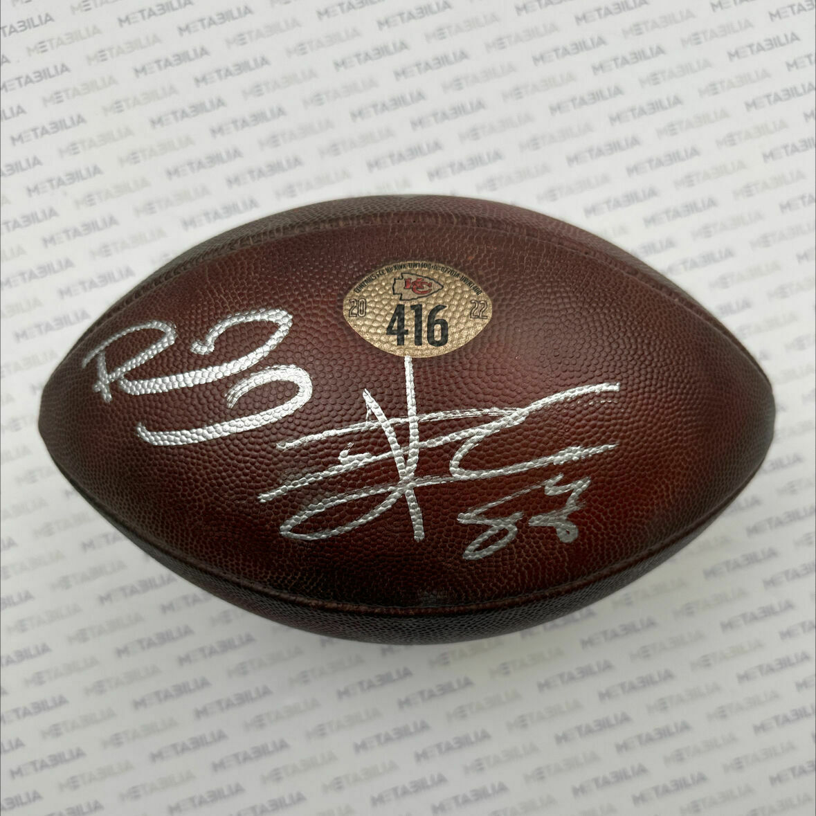 Mahomes & Kelce Dual Signed Game Used Ball #416 vs Bengals